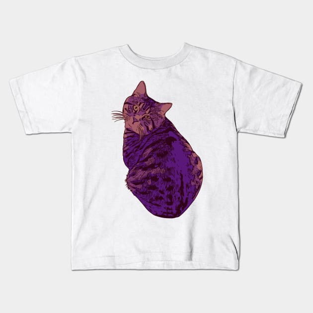 Fat Tabby Cat Purple Kids T-Shirt by Griffelkinn